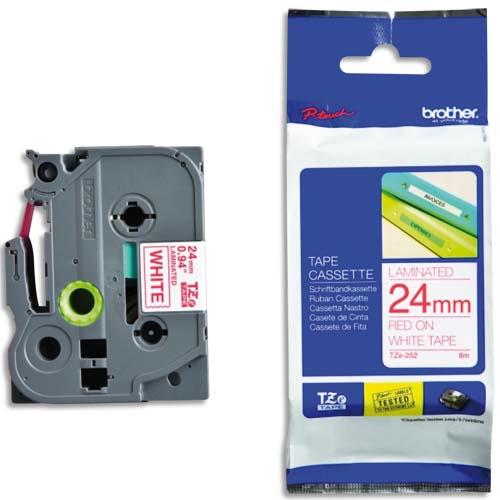 [347252] BROTHER Ruban pour PTOUCH laminé Rouge/Blanc 24mmx8m TZE252