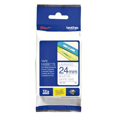 [347260] BROTHER Ruban pour PTOUCH laminé Bleu/Blanc 24mmx8m TZE253