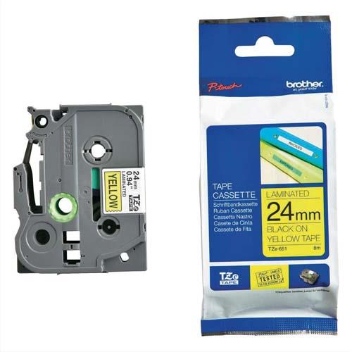 [347295] BROTHER Ruban pour PTOUCH laminé Noir/Jaune 24mmx8m TZE651