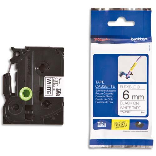 [352176] BROTHER Ruban pour PTOUCH flexible laminé Noir/Blanc 6mmx8m TZEFX211
