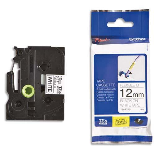 [352281] BROTHER Ruban pour PTOUCH flexible laminé 12mm Noir/Blanc TZEFX231