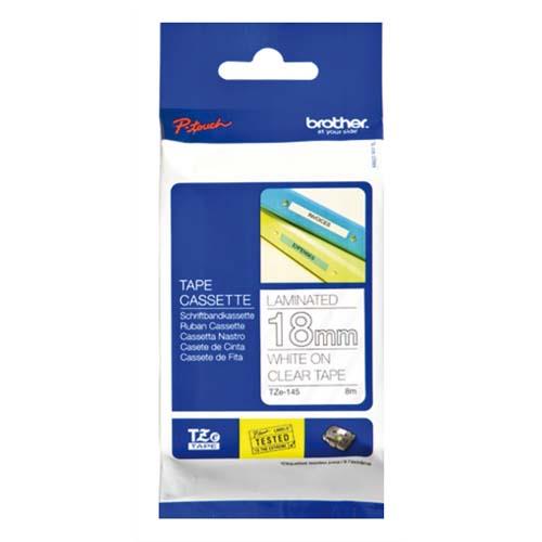 [352346] BROTHER Ruban pour PTOUCH laminé Blanc/transparents 18mx8m TZE145