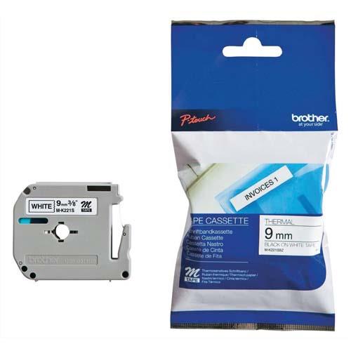 [352516] BROTHER Ruban série M non laminé 9mmx4m Noir/Blanc MK221SBZ