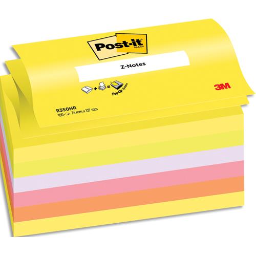 [065367] POST-IT Lot de 6 Recharges Z-notes 100 feuilles 7,6 x 12,7 cm coloris néon assortis