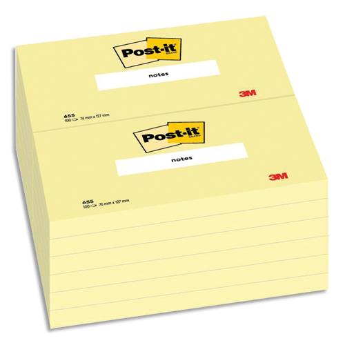 [065382] POST-IT Bloc repositionnable de 100 feuilles 76 x 127 mm Jaune 655E