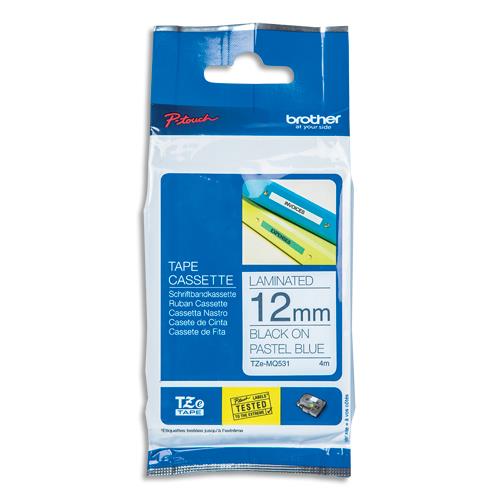 [386361] BROTHER Ruban laminé Noir sur Bleu Pastel 12mmx4m TZE-MQ531