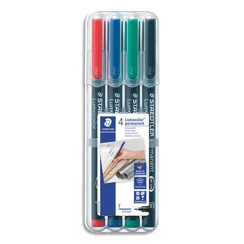 [087505] STAEDTLER Pochette de 4 feutres pour rétroprojection pointe fine encre permanente assortis LUMOCOLOR