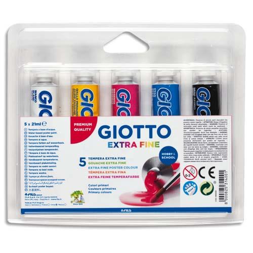 [104878] GIOTTO Blister de 5 tubes de gouache 21 ml, coloris assortis primaires