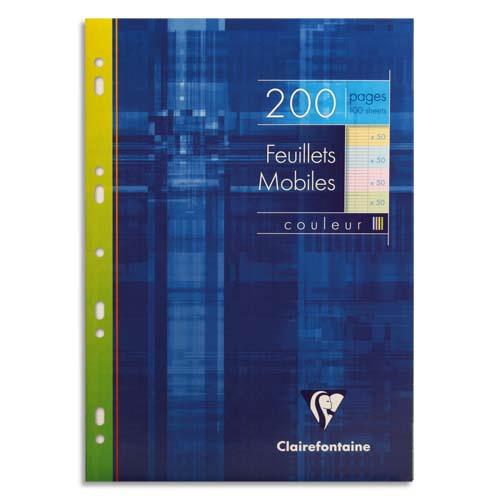 [114151] CLAIREFONTAINE Etui 200 copies simples format A4 grands carreaux Seyès ass:50Rose,50Bleu,50vert,50Jaune.