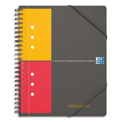 [020007] OXFORD Cahier Meetingbook spirales 160 pages perforées 80g 5x5 21x31,8cm Couverture polypro Gris