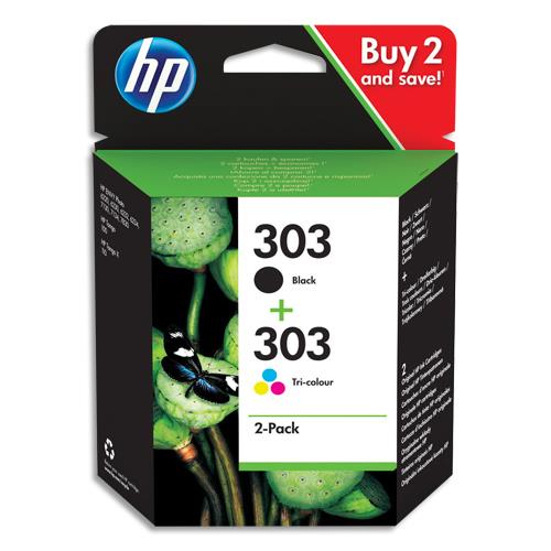 [430409] HP 303 Pack de 2 Cartouches d'Encre, Noire et Trois Couleurs, Authentiques (3YM92AE) (dont eco-taxe de 0,04 €)