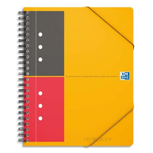 [020073] OXFORD Cahier Meetingbook spirales 160 pages perforées 80g ligné 6mm 21x31,8cm Couverture polypro Orange