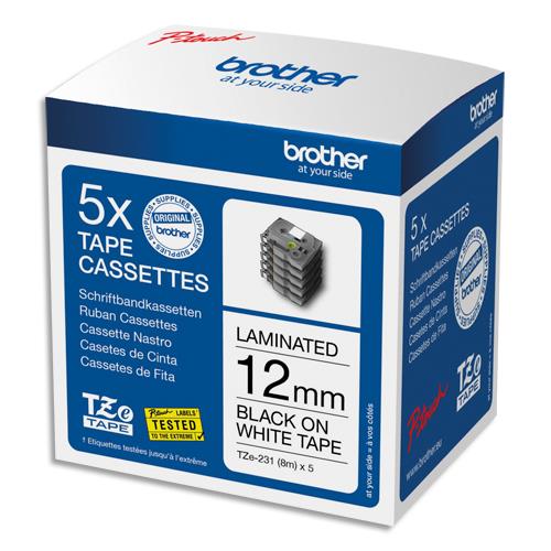 [439407] BROTHER Pack de 5 rubans TZE231 noir sur blanc 12mmx8m TZE231M5