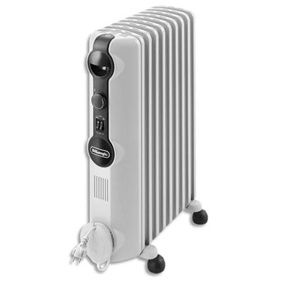 [126041] DELONGHI Radiateur bain d'huile mobile 2000W 3 allures de chauffe - Dim. L47,2 x H65 x P16 cm Gris clair (dont eco-taxe de 1,75 €)