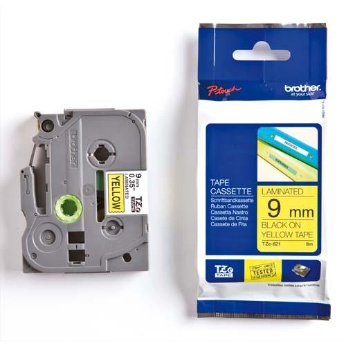 [445590] BROTHER Ruban pour PTOUCH laminé Noir/Jaune 9mmx8m TZE621