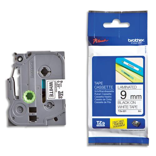 [450875] BROTHER Ruban pour PTOUCH laminé Noir/Blanc 9mmx8m TZE221