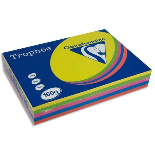 [475303] CLAIREFONTAINE Ramette 5x50F papier Trophée 160g A4 assortis intense soleil,menthe,cardinal,BleuT,Fuchsia